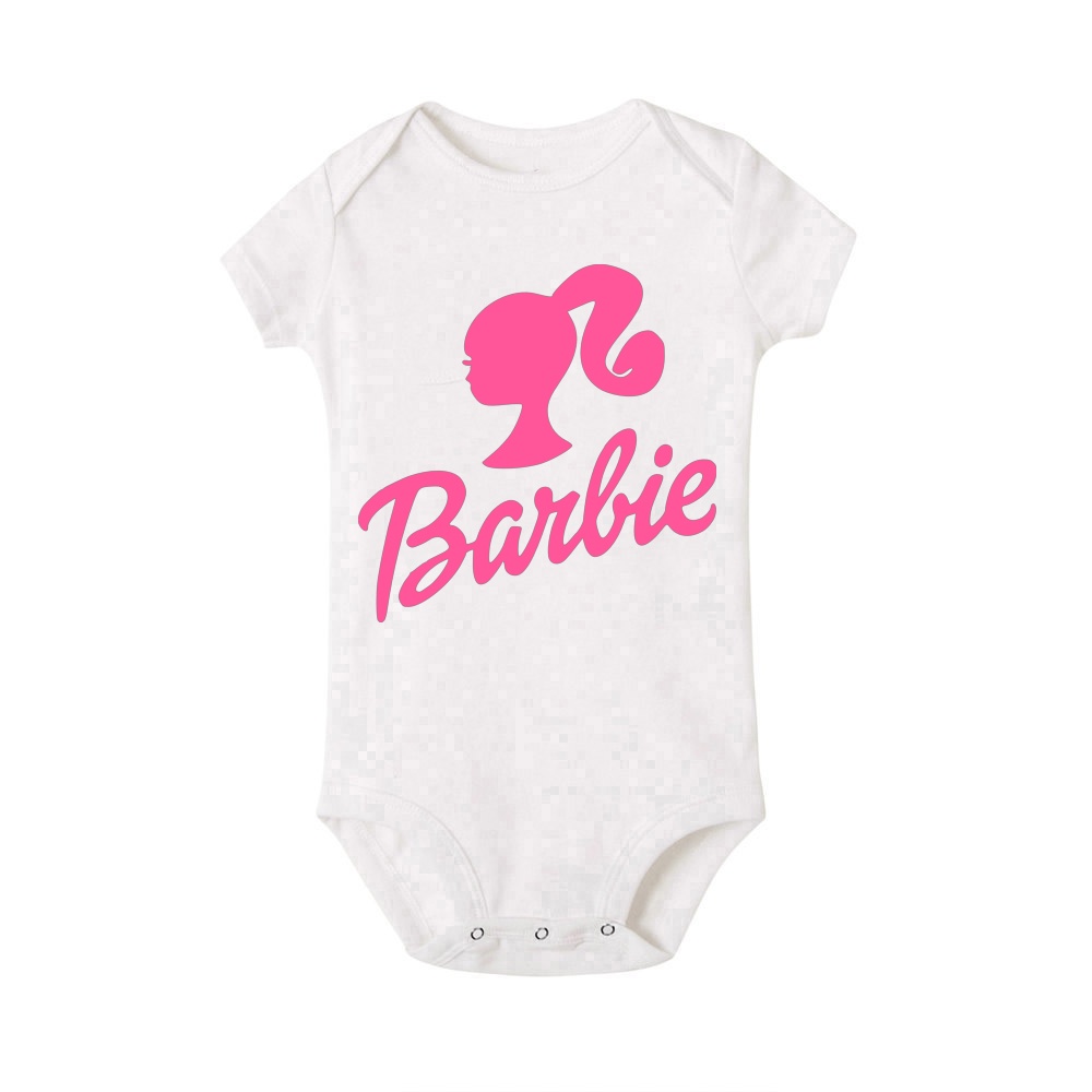 Áo Liền Quần Ngắn Tay In Chữ barbie Cho Bé Gái Sơ Sinh