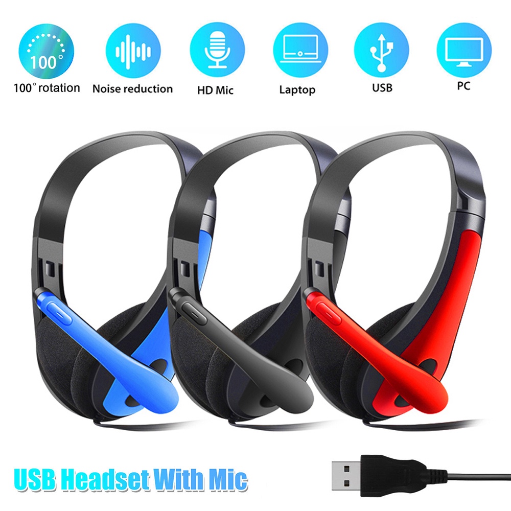 VIRWIR Tai Nghe Chụp Tai Cổng USB Kèm Mic Chống Tiếng Ồn Tiện Dụng Cho PC / Laptop