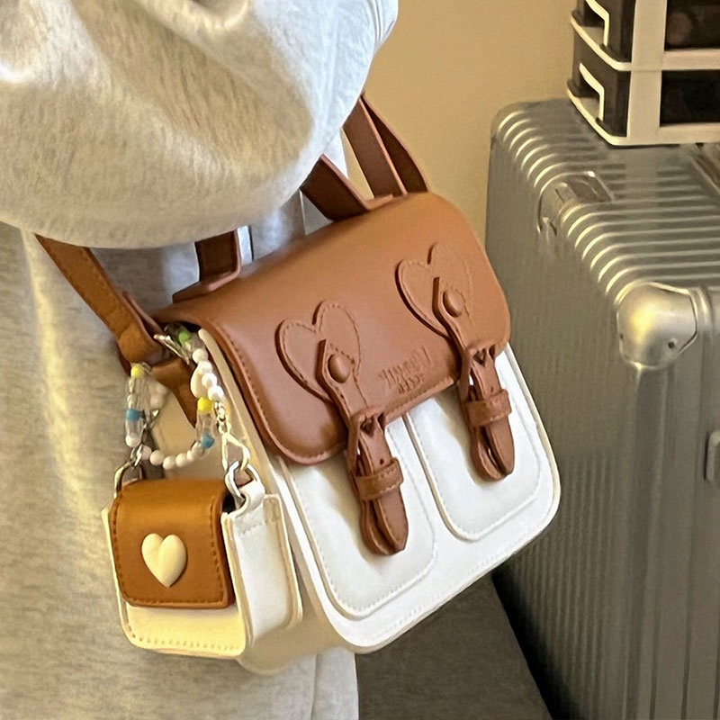 Túi xách JUSTSTAR hình vuông nhỏ nhắn màu kem xinh xắn phong cách Nhật Hàn