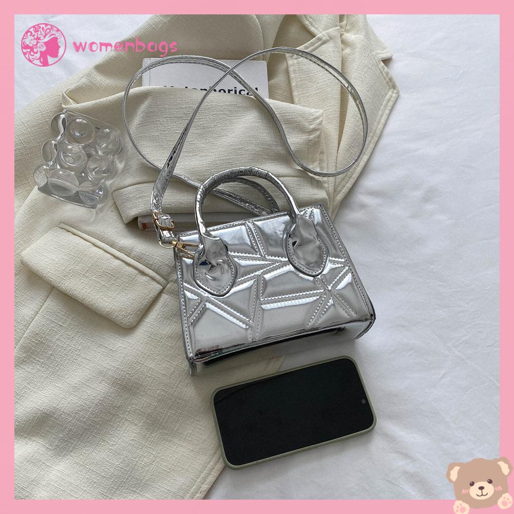✿ Wb ✿ Túi satchel thông thường túi chần bông messenger phụ nữ túi totes da pu đơn giản sáng bóng chỉ thêu nữ ví đeo chéo túi đeo chéo