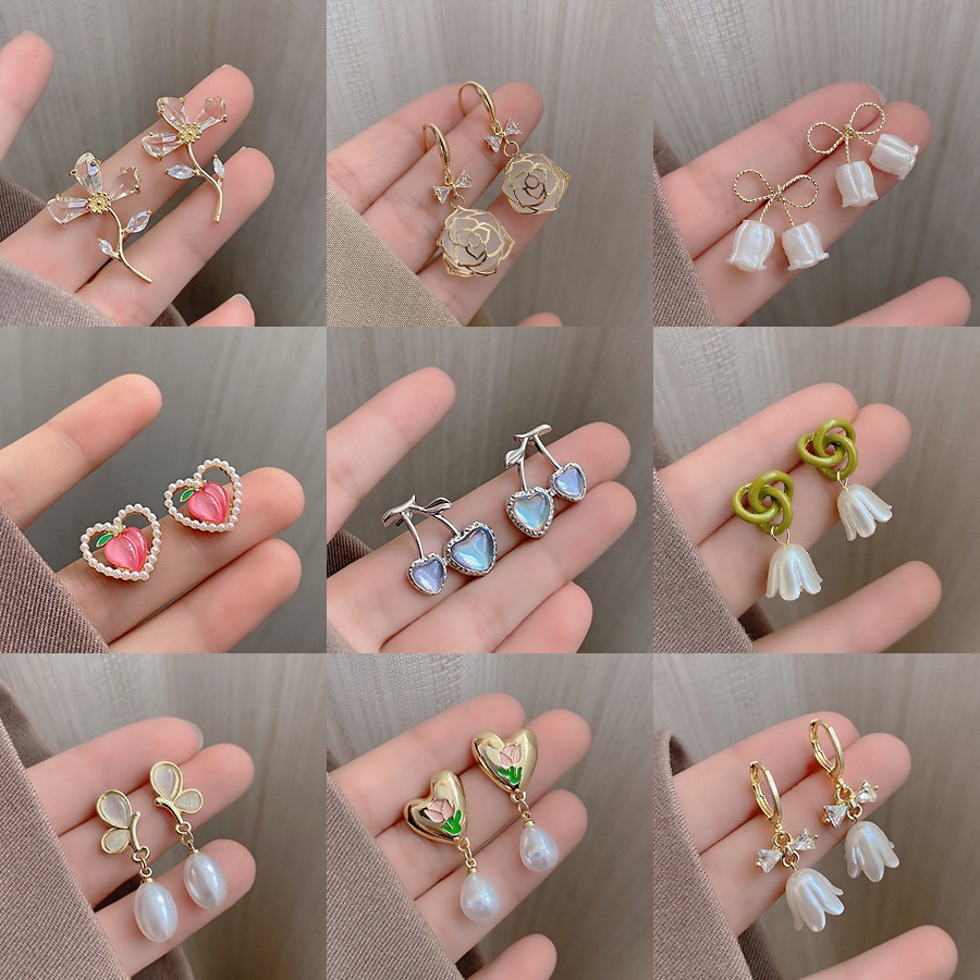 Bông Tai Hình Hoa Đính Ngọc Trai Phong Cách vintage Thời Trang Cho Nữ