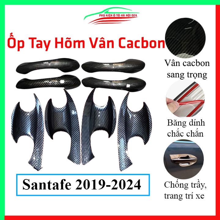 Ốp tay hõm Santafe 2019-2024 vân Carbon chống trầy bảo vệ cửa xe ô tô
