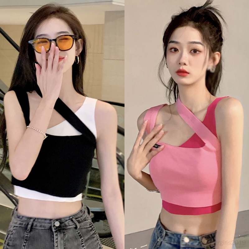 Áo Croptop Giả Hai Lớp Phong Cách Hàn Quốc Thời Trang Mùa Hè Cho Nữ