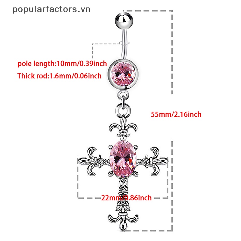 Khuyên Rốn Hình Thánh Giá Bằng Thép Không Gỉ Đính Đá Pha Lê Cá Tính Thời Trang Cho Nữ