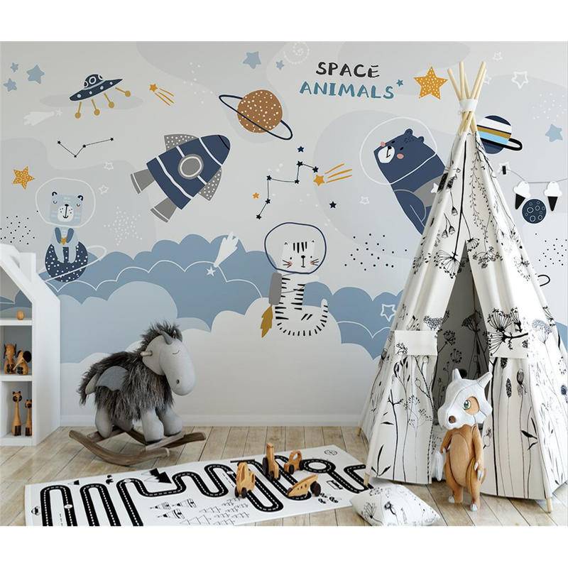 Giấy Dán Tường Họa Tiết Vũ Trụ Hoạt Hình 3d Trang Trí Phòng Bé Trai