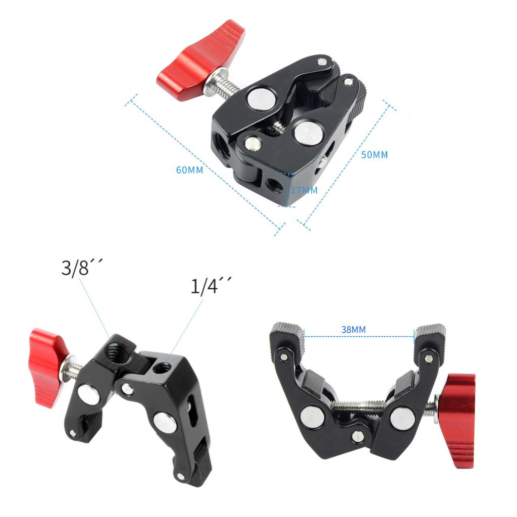 Feichao hợp kim nhôm magic arm dual 1/4 "ball head mount super crab clamp for canon nikon dslr camera màn hình lcd giá đỡ ánh sáng led