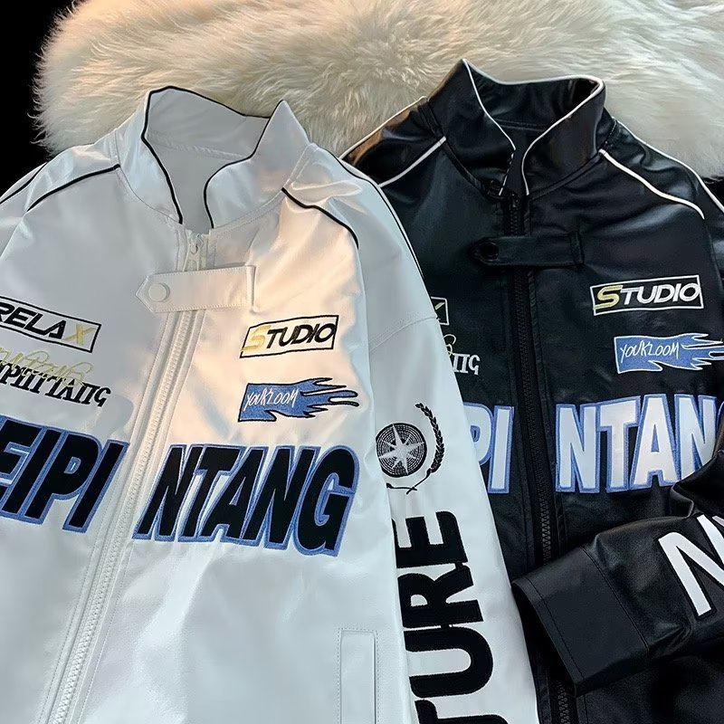 Áo khoác bóng chày VUNC dáng rộng họa tiết chữ phong cách hip hop đường phố thời trang dễ phối đồ dành cho nam