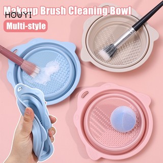 Multi-style makeup tools cleaning bowl / soft silicone foldable powder puff scrubber pad / portable eyeshadow brushes wash mat