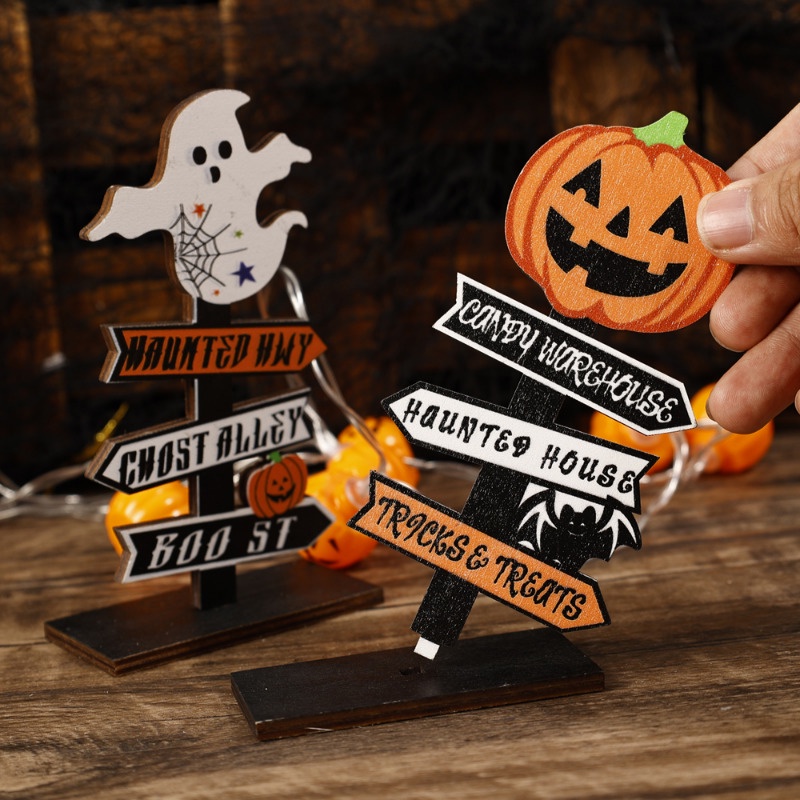 Trick or treat ghost letters plate / halloween pumpkin vertical board / detchable tree shaped table ornament / funny atmosphere decoration