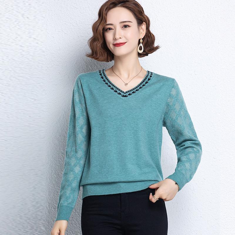 Áo Sweater Dệt Kim Tay Dài Cổ Chữ v Thời Trang Dành Cho Nữ
