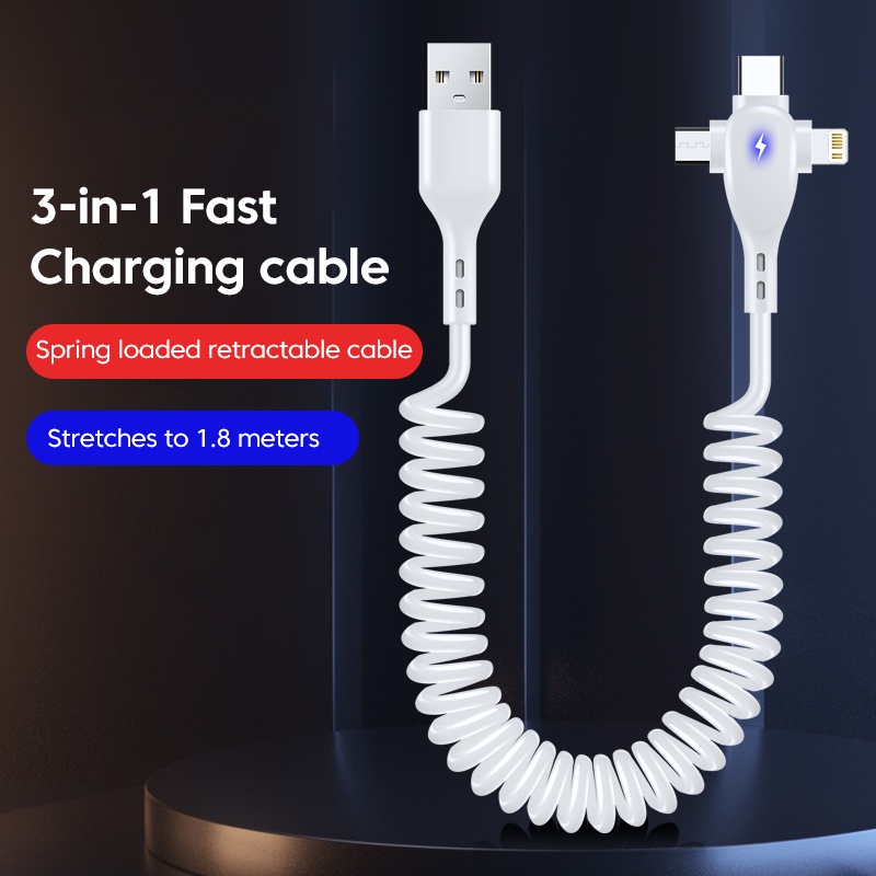 Cáp dữ liệu usb loại c 66w 5a 3a usb spring pull cáp sạc nhanh kính thiên văn cho phụ kiện ip xiaomi cáp usb trên ô tô