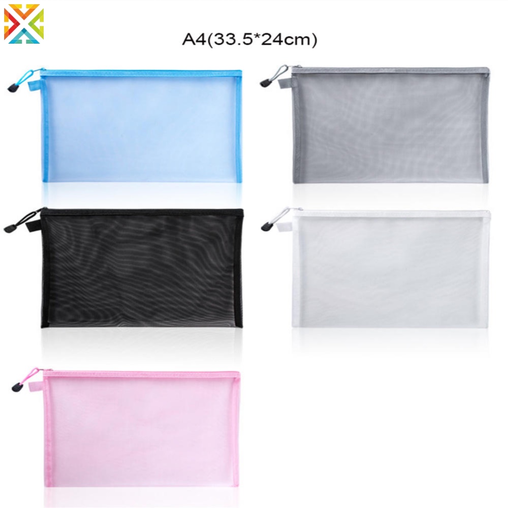 Túi đựng hồ sơ lưới nylon a4 a5 dây kéo trong suốt túi đựng thông tin giấy văn phòng túi đựng bút sinh viên