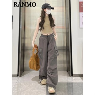 RANMO quần nữ đùi quần ống rộng quần túi hộp A90M00L 