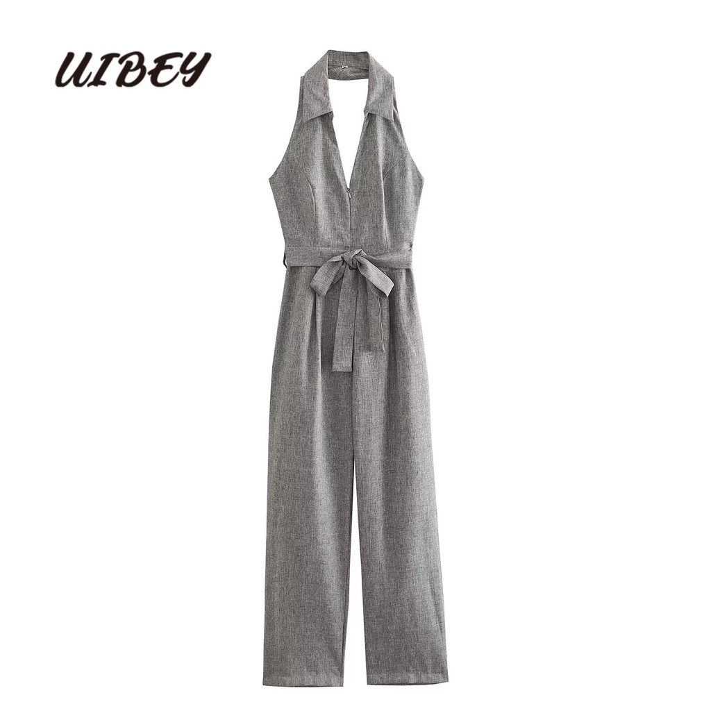 Uibey veel collar halter backless eo rút tàn nhang xuất hiện Áo liền quần mỏng 4653
