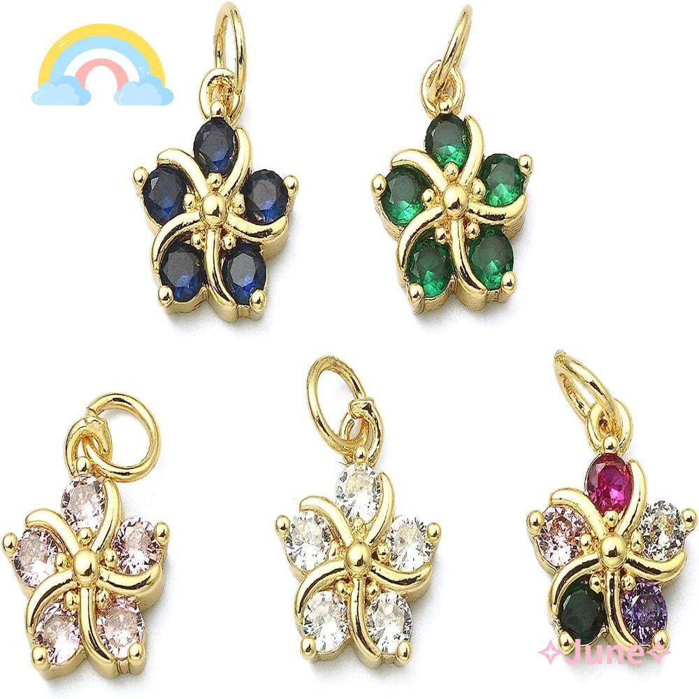 Bùa hoa tháng sáu, đồng thau và khối zirconia màu tím nhạt, trắng, đen, xanh lá cây, xanh dương, xanh hồ, bùa đỏ hồng vàng thật, hình khối zirconia 5 cánh hoa thủ công mỹ nghệ những người yêu thích