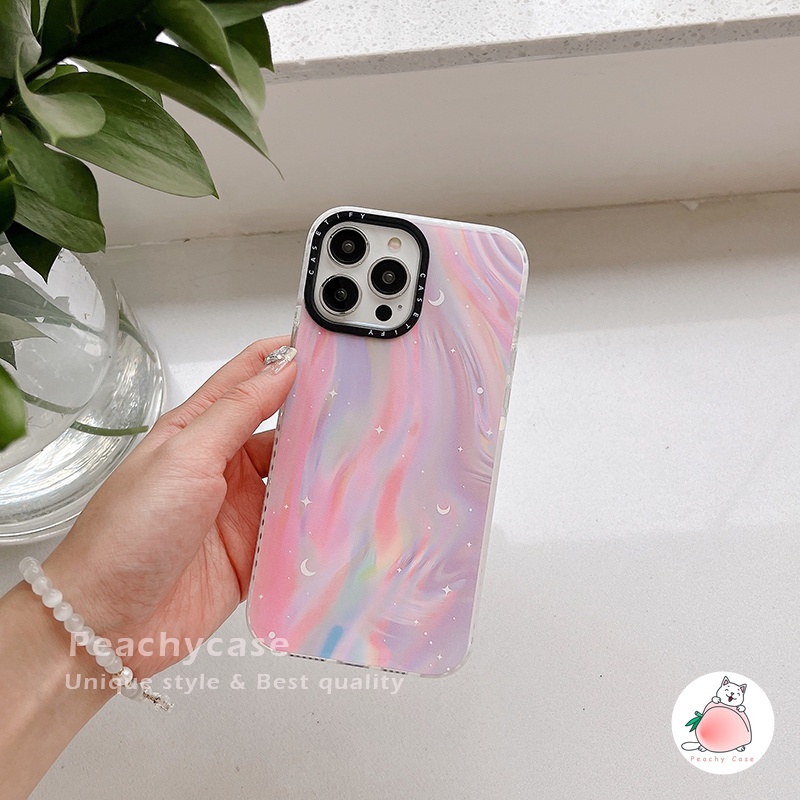 Dreamy laser aurora moon star pink phone case cho iphone 14 13 12 pro max 11 iphone13 13promax soft tpu shock proof protector Ốp điện thoại