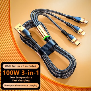 Cáp sạc 100w 6a usb to type c 3 trong 1 sạc nhanh micro cho ip cho huawei xiaomi cáp dữ liệu bện nylon