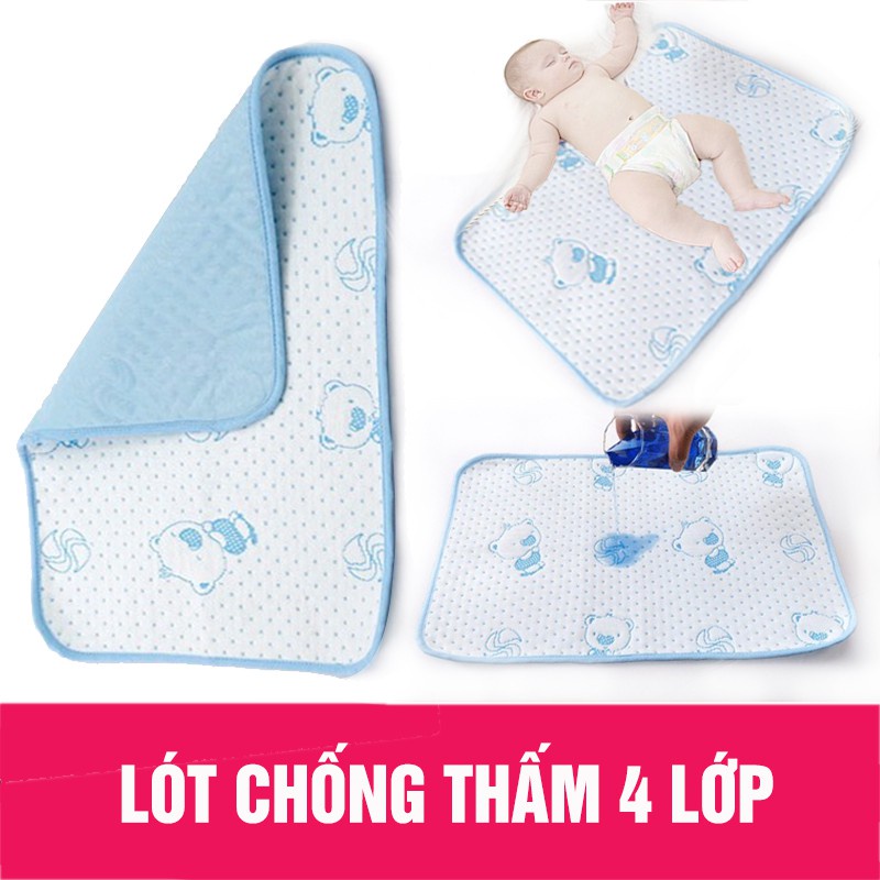 Thảm lót chống thấm 4 lớp cho bé xanh, hồng dùng được cả 2 mặt (50x70cm)