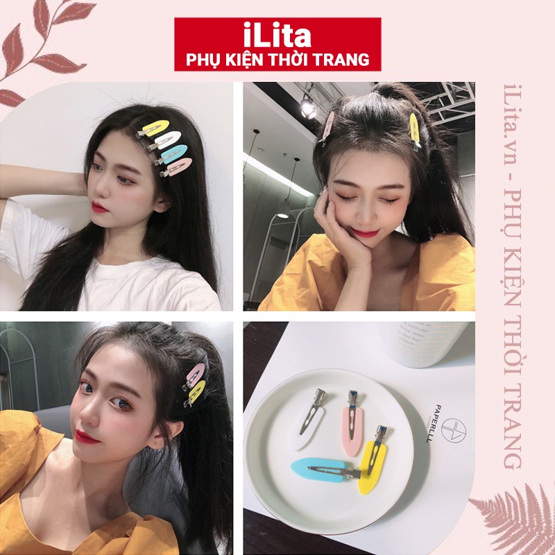 Kẹp tóc mái mỏ vịt iLita cặp bấm mái nữ đẹp vintage Hàn Quốc dễ thương màu trơn hottrend 2023