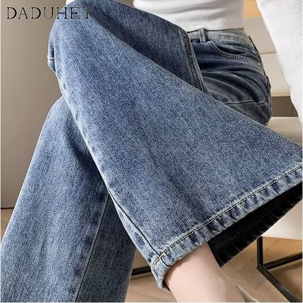 Quần jeans DADUHEY ống rộng lưng cao phong cách đường phố Mỹ cổ điển thời trang cao cấp