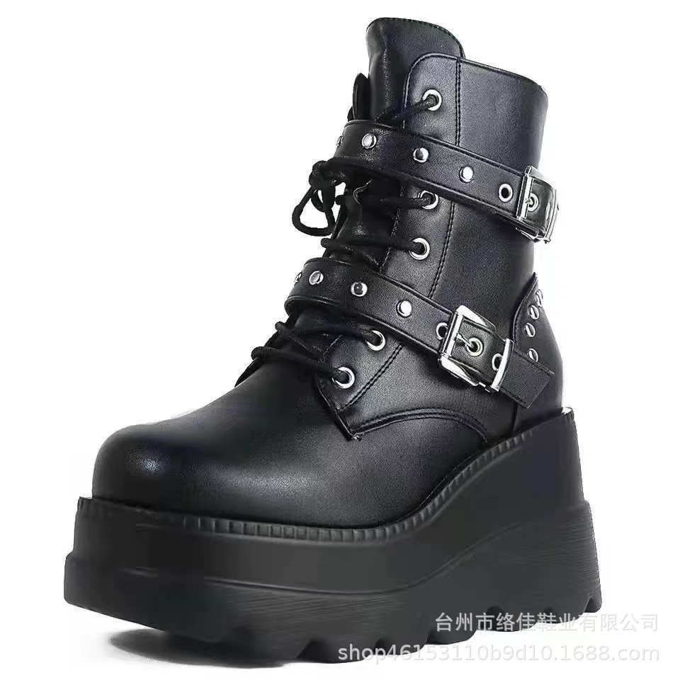 Gót nêm martin boots phụ nữ phong cách mới dày-chữa âu mỹ kích thước lớn ngoại thương thời trang boots ngắn phụ nữ hot