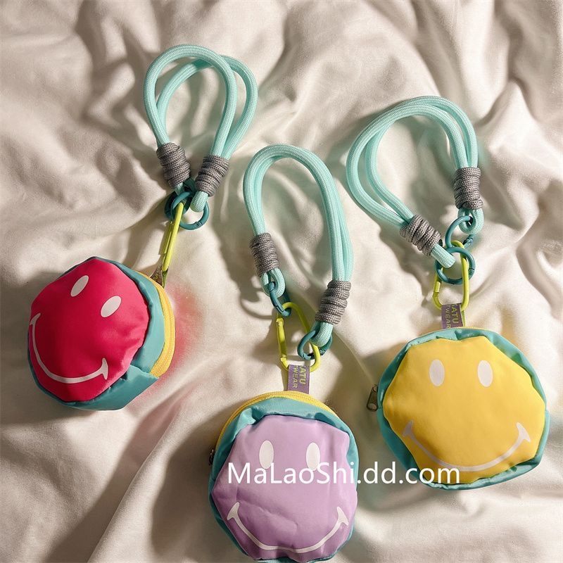 Màu sắc dễ thương ví tiền xu mặt cười dây đeo tay dây đeo ví nhỏ