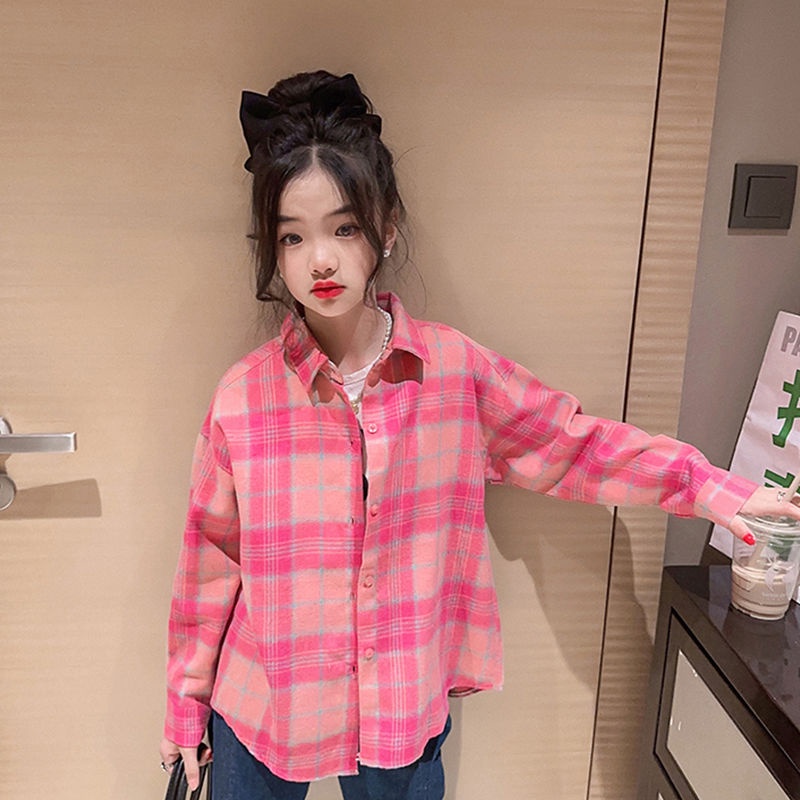 Áo sơ mi bé gái áo sơ mi trẻ em mùa xuân thu 2023 phong cách mới quần áo trẻ em 5-6-7-8-9-10-11-12-13-14 tuổi áo sơ mi bé gái