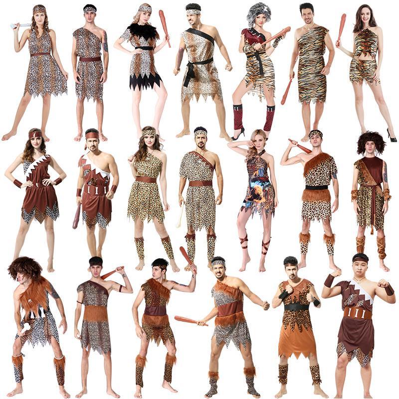 Cos trang phục halloween nam và nữ người lớn quần áo dã man nguyên thủy ấn độ châu phi trang phục biểu diễn