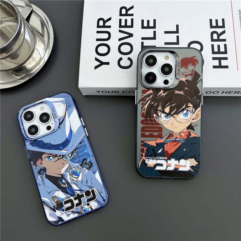 Màu bạc mờ anime thám tử lừng danh conan vỏ điện thoại hoạt hình cho iphone 14 13 12 11 bìa