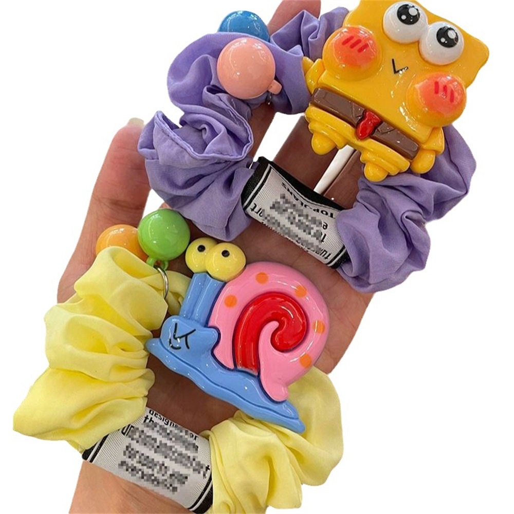 Phim hoạt hình spongebob dây buộc tóc scrunchies cô gái dễ thương bánh căng cao ngôi sao lớn kẹo màu phụ kiện buộc tóc