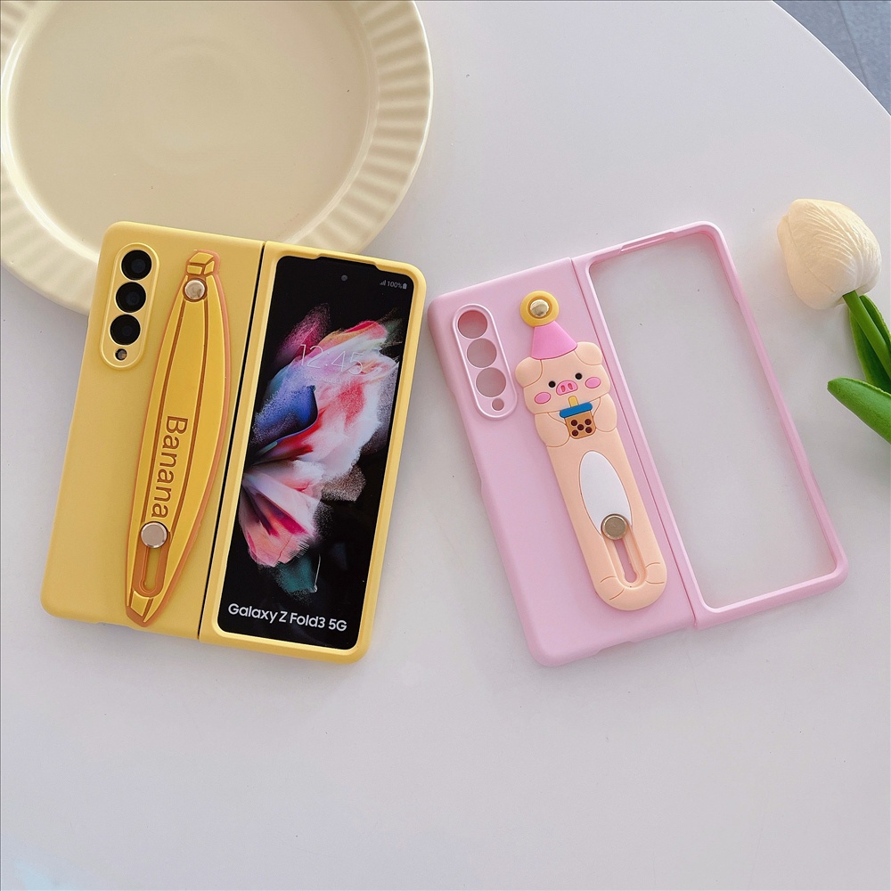 Ốp lưng samsung galaxy z fold3 4 thin skin feel cartoon wrist strap fold hard case for fold4 anti-scratch anti-drop cover