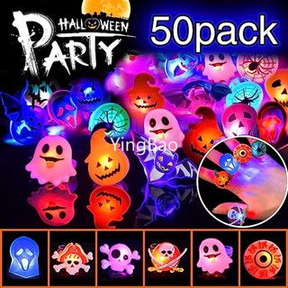 50 cái led ánh sáng halloween vòng phát sáng bí ngô ma sọ nhẫn halloween trang trí tiệc giáng sinh cho nhà ông già noel người tuyết quà tặng trẻ em