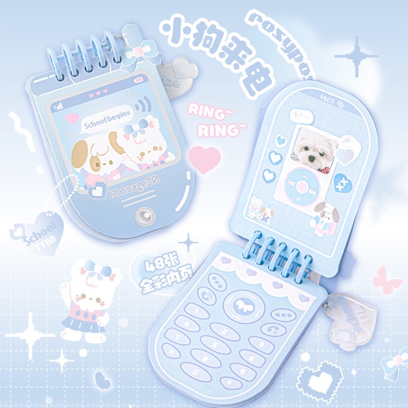 Notebook, simple notebook murah, kid notebook, rosyposy tutu & byebye mobile phone shape cuckoo, cute cream electronic style handbook, 4 loại trang bên trong khác nhau chu kỳ 12 lần, hình dán miễn phí, đồ trang trí, tự làm