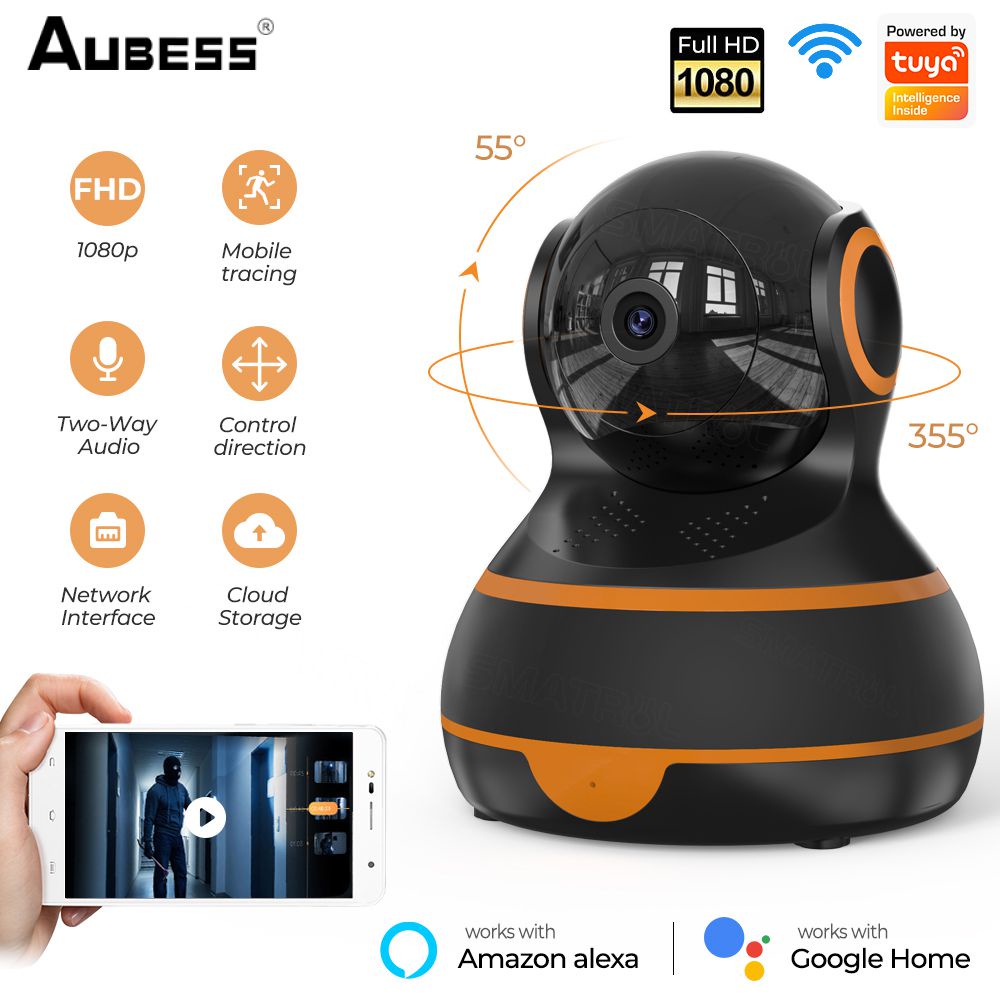 Aubess tuya wifi camera ultra 1080p motion detection night vision app điều khiển từ xa hỗ trợ âm thanh hai chiều thẻ tf