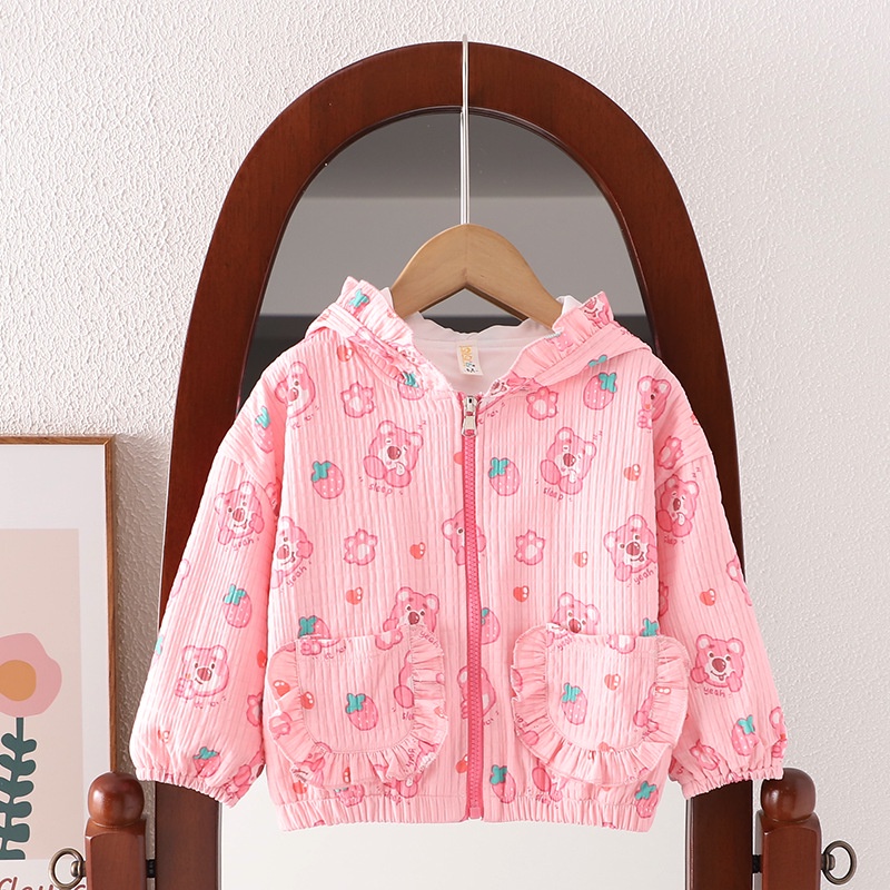 BABEPROUD Áo khoác cho bé dâu gấu trùm đầu phiên bản hàn quốc áo khoác bé gái mùa xuân và mùa thu 0-4 tuổi