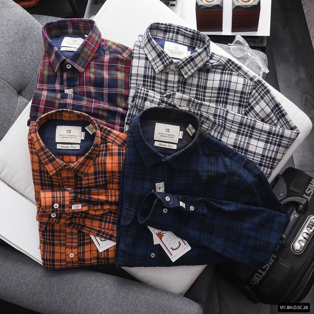 Mẫu mới áo sơ mi dài tay flannel chất cotton dạ họa tiết caro phong cách stylemarven somi nam 9000016