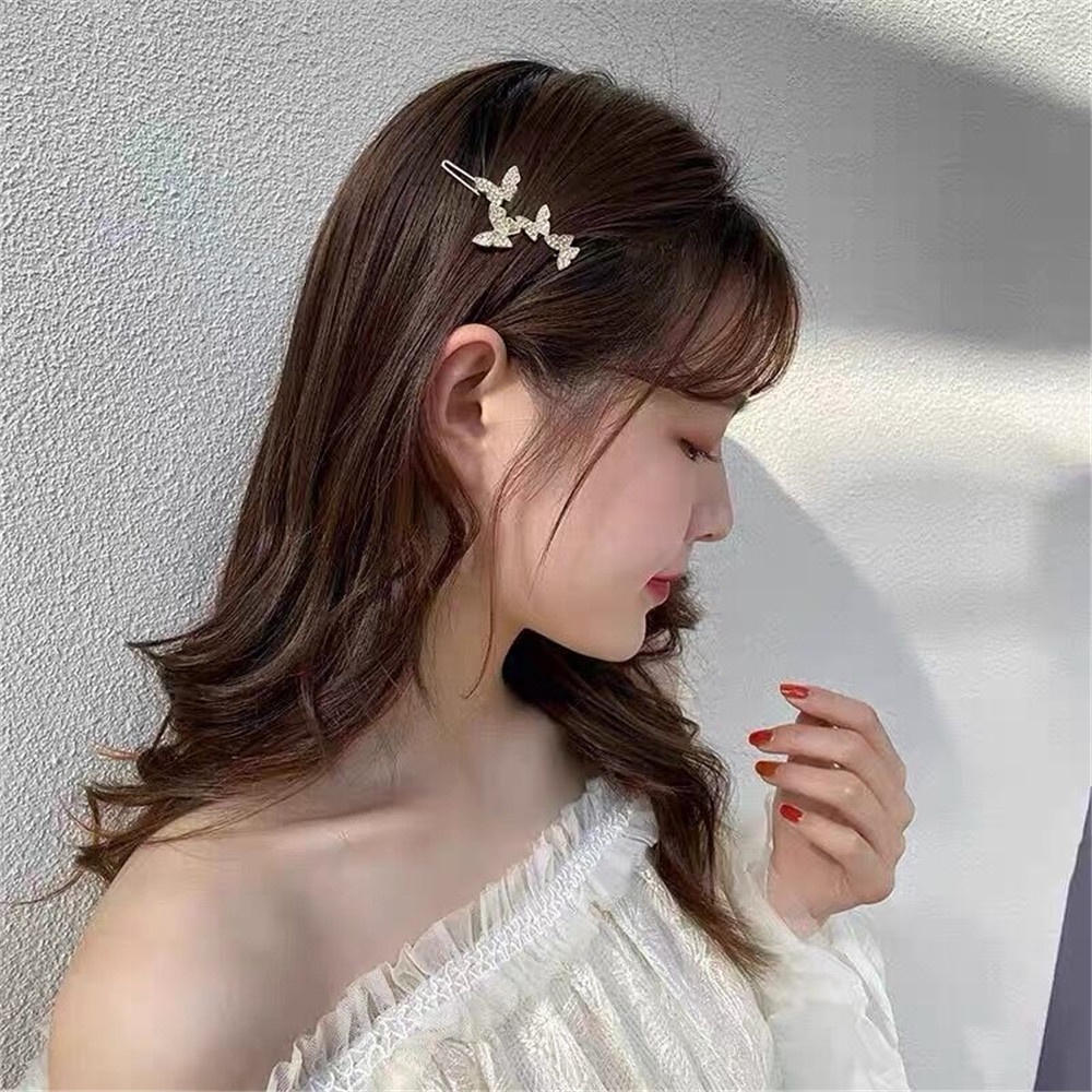 Thanh lịch kẹp tóc bướm sáng bóng kẹp tóc rhinestone tóc mái kẹp cô gái bên kẹp mũ một trang sức hello girl