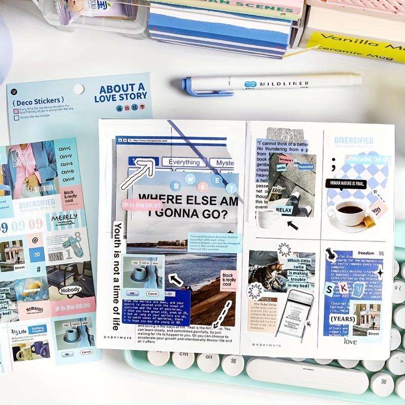 Mohamm 1 tờ cat cup cake ice cream flower paper sticker chất liệu trang trí dán để cắt dán scrapbooking diy journaling