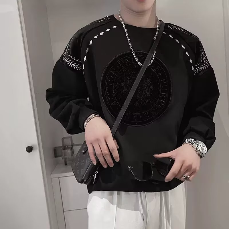 Áo sweater cổ tròn nam dáng rộng fashion cotton simple unisex phong cách Hồng Kông thời trang thu đông cho cặp đôi