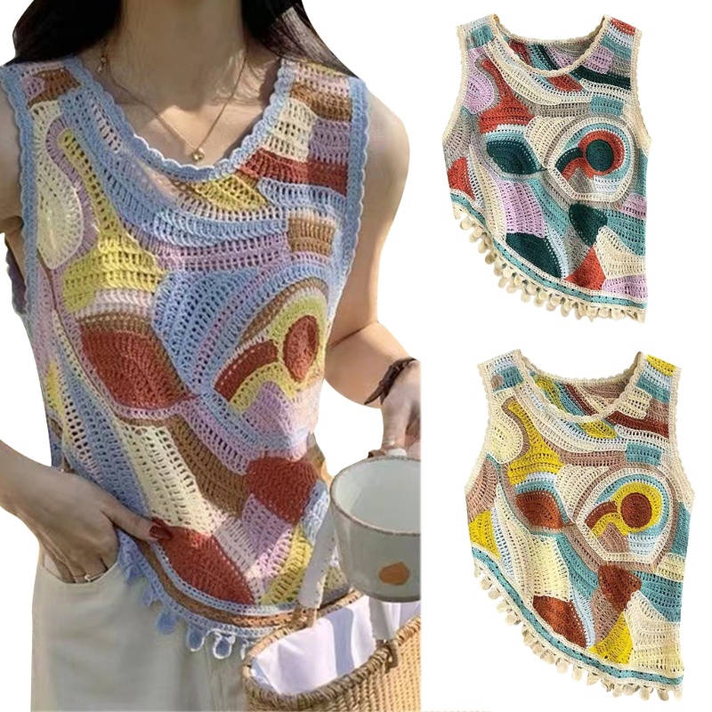 Áo Tanktop Đan Móc Tay Ngắn Thời Trang Dành Cho Nữ