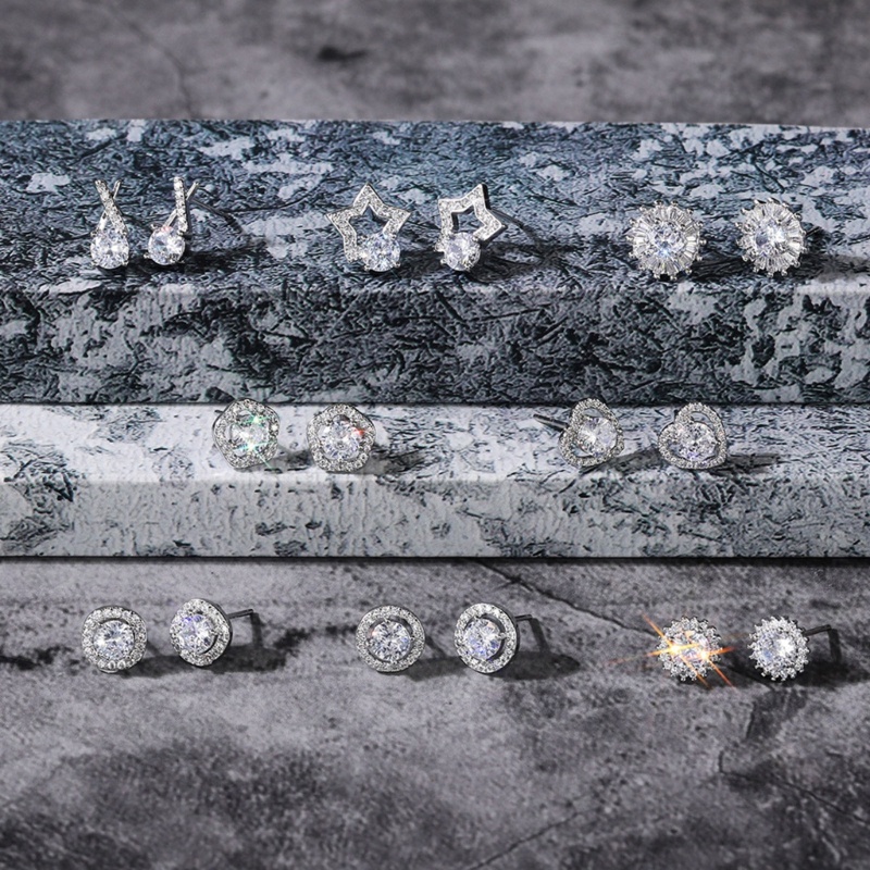 Bông Tai Hình Hoa / Vương Miện / Trái Tim Đính Đá Zircon Lấp Lánh Thời Trang