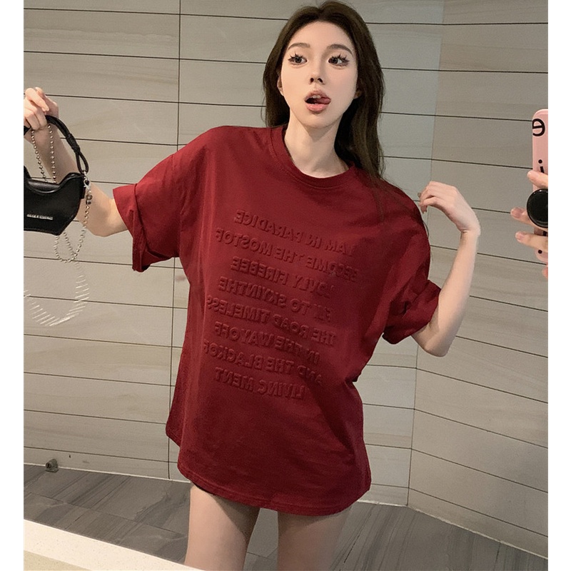 Áo Thun Tay Ngắn Dáng Rộng In Chữ Thời Trang Mùa Hè Cho Nữ