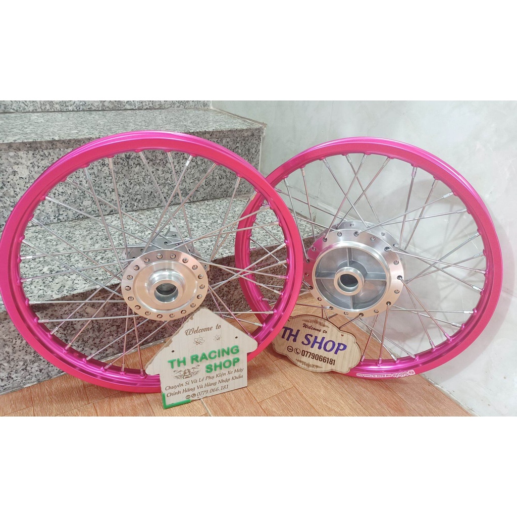 BÁNH CĂM EXCITER 150 HOẶC EXCITER 155 ĐÙM MẠ CRÔM NIỀNG NHÔM DALE SOLUTE MÀU HỒNG  THÁI LAN ĐÃ RÚT CĂM SẴN