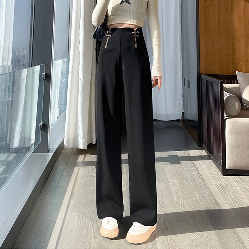 ZHELIHANGFEI Quần Dài Lưng Cao Ống Rộng Thiết Kế Mới Thời Trang Theo Phong Cách Trung Hoa