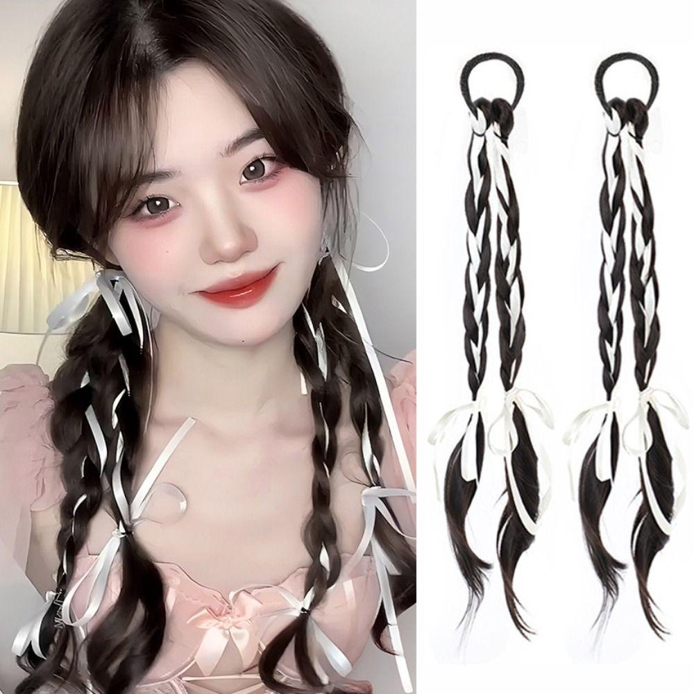 Dây Buộc Tóc Bện Sợi Tổng Hợp Co Giãn Màu Trắng Hồng Chất Lượng Cao Cho Nữ Tập Boxing