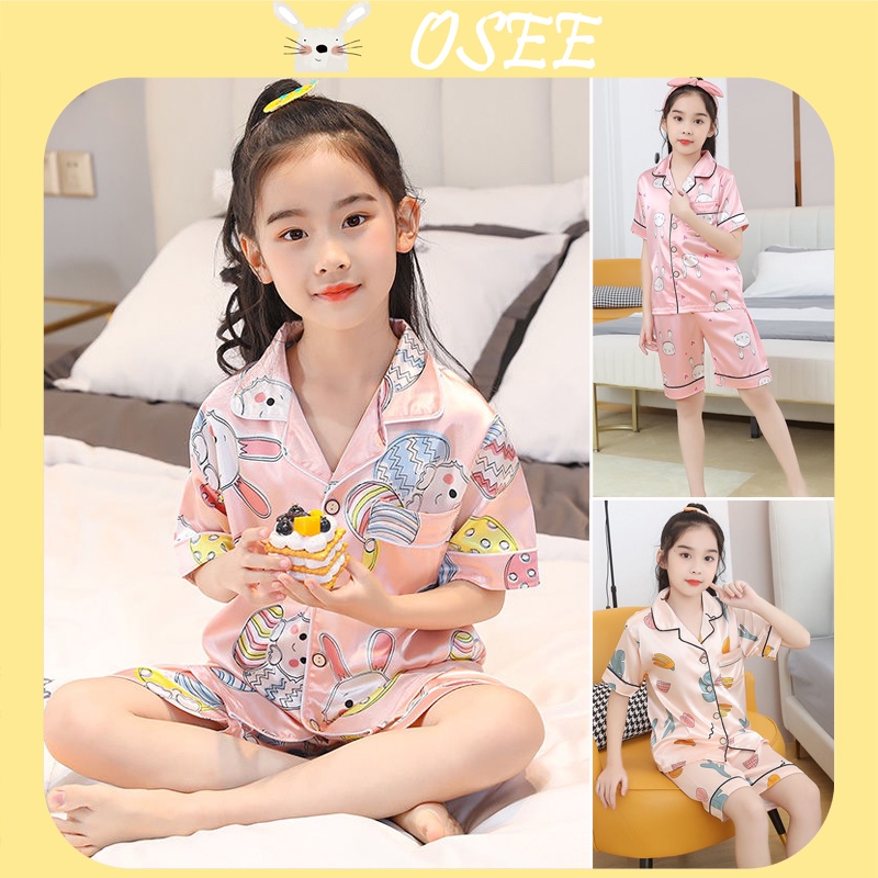 Bộ Đồ Ngủ Ngắn Tay Bằng Lụa Mềm Thoải Mái Thời Trang Mùa Hè Cho Bé Gái 4-18 Tuổi