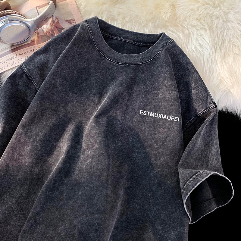 NRVP Áo Thun Đen 100% Cotton Tay Ngắn Dáng Rộng In Hoạ Tiết Độc Đáo