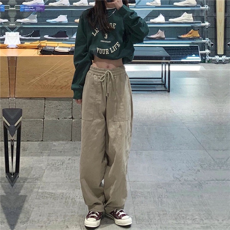 Quần Baggy Lưng Cao Phong Cách HIP HOP Mỹ Cổ Điển Thời Trang Unisex Y2K