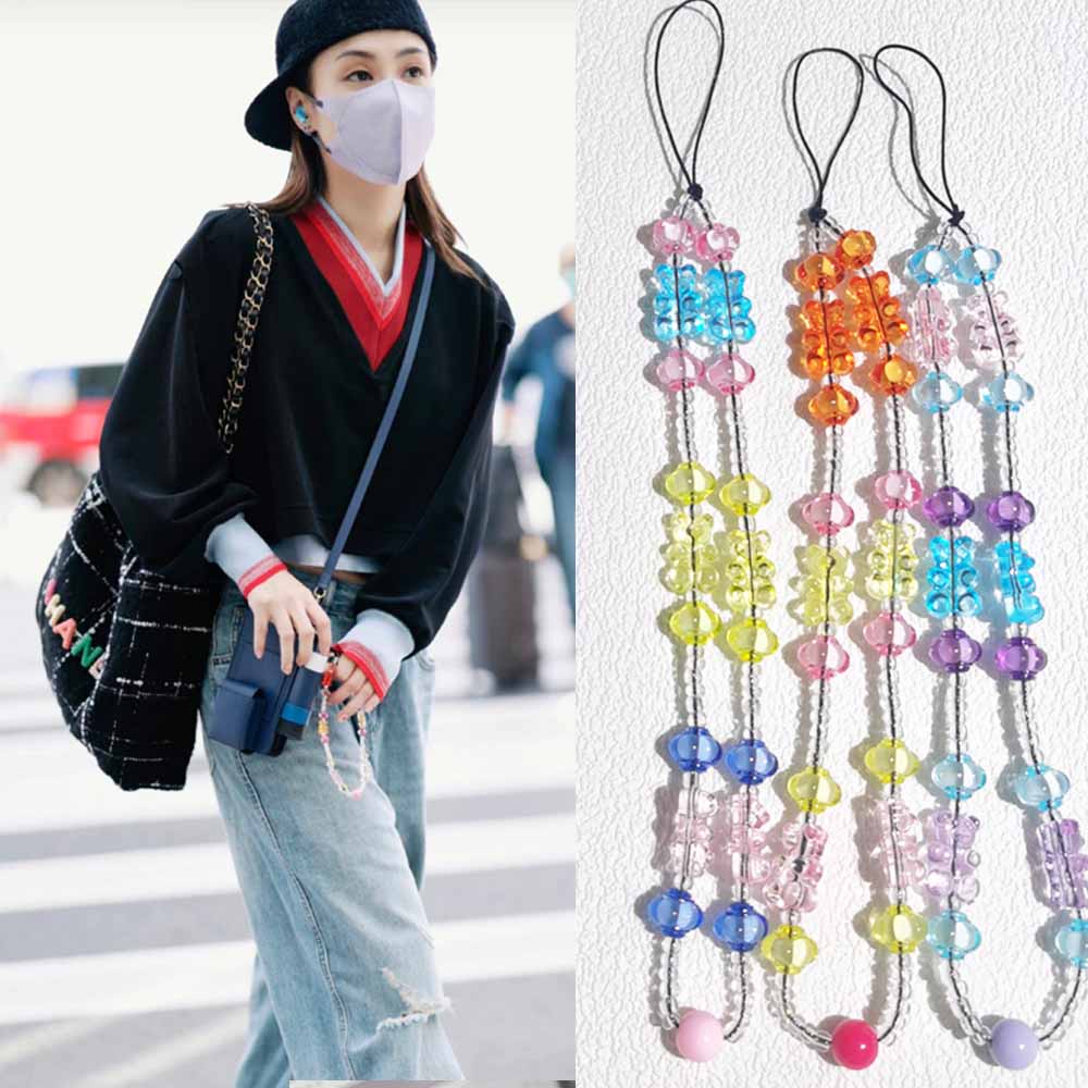 Ốp Điện Thoại Acrylic Mềm Trong Suốt Chống Thất Lạc Hình Gấu Nhiều Màu Có Dây Đeo Chuỗi Hạt Cho Điện Thoại