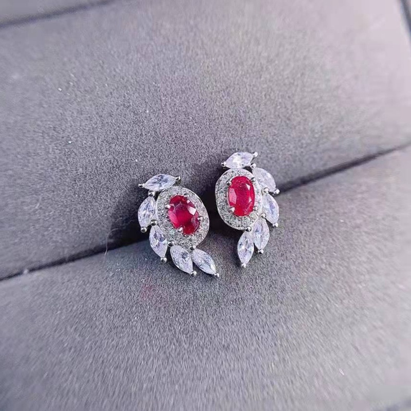 Khuyên Tai Đính Đá Zircon Đỏ Hình Oval Phong Cách Cổ Điển Thời Trang Cho Nữ